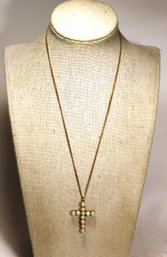 Fine Vintage Gold Filled Cultured Pearl Cross Pendant On Gold Filled Chain Necklace 18'