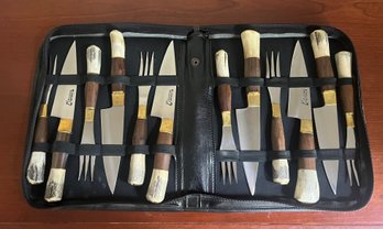 12 Piece Fixed Blade Knife & Fork Set Marked El Cabure Argentina