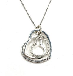 Beautiful Sterling Silver Clear Stones Engraved Heart Pendant