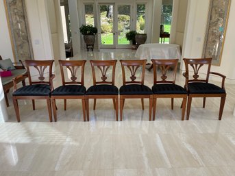 Set Of 6 Dining Chairs In Kravet Black Striped Upholstery