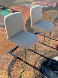 Pair Of Boucle And Chrome Cantilever Chairs, Dated 1984. Made In NYC.