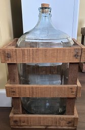 Unmarked Vintage Wood Crate  15' X 12' W/Paneled Glass Water Bottle Embossed With Letters VR Varuna Water Co.