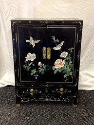 Chinese Black Lacquer Cabinet With Mother Of Pearl Carvings (Smaller Two Of Two)