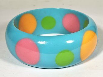 Contemporary Wide Thick Multi Colored Polka Dot Bakelite Plastic Bangle Bracelet