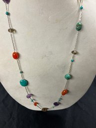 Turquoise, Hessonite Garnet And Citrine Necklace In Sterling Silver