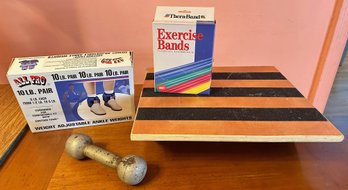 Exercise Equipment: Wood Balance Board, All Pro Adjustable Ankle Weights, Exercise Bands & Hand Weight