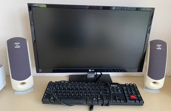 LG Flatiron E2360V-PN Monitor With Speakers And Keyboard