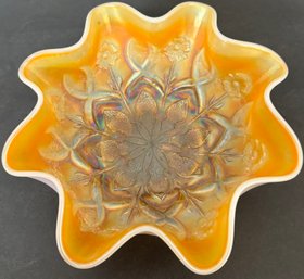 Dugan Carnival Glass Peach Opal Wishbones & Spades Bowl