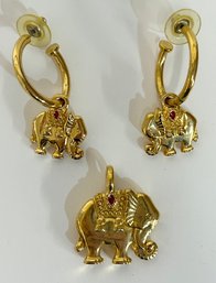 Elephant Earrings With Matching Pendant