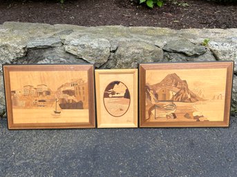 Three Wood Inlay Pieces Of Art