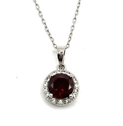 Beautiful Italian Sterling Silver Chain With Garnet Color Stone Pendant