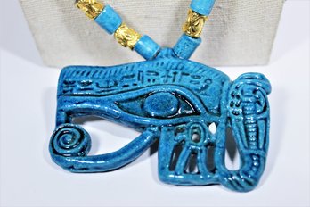 Vintage Egyptian Turquoise Faience Elongated Necklace Having 'eye' Pendant