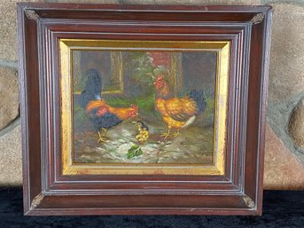 Vintage Chicken Painting And Frame