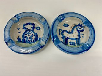 M. A. Hadley Pottery Ashtrays - Horse And A Dog, Signed (2)