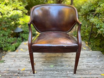 Vintage Leather Barrel Back Chair