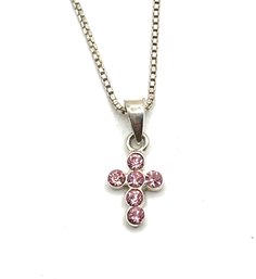 Vintage SU Designer Sterling Silver Pink Stones Cross Pendant Necklace