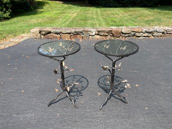 Pair Of Nature Inspired Bird On Branch Side Tables