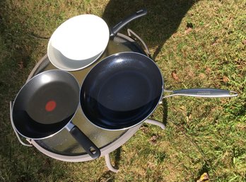 Lot Of 3 Used Cookware Frying Pans - T-Fal, Phantom & Green Life