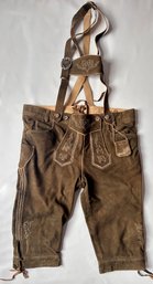 Vintage Marjo Lederhose Austrian Embroidered Leather Breeches Suede Pants , Large