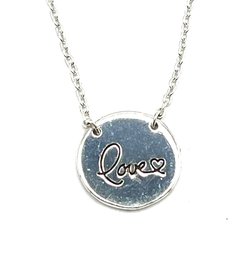 Sterling Silver Designer Engraved Love Pendant Necklace