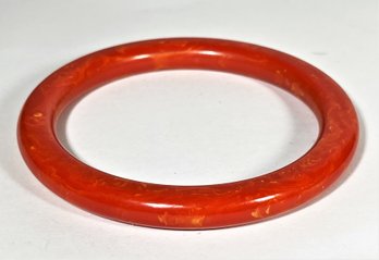Vintage Bakelite Plastic Marbleized Orange Rounded Bangle Bracelet