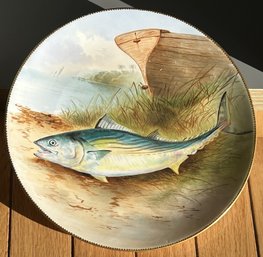 Antique Ca. 1870 ERWIN BODLEY PORCELAIN HAND PAINTED FISH PLATE- Yellowfin Tuna In The Sand