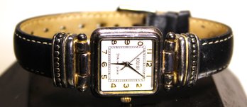 1980s Ecclissi Sterling Silver Leather Ladies Wristwatch Watch Quartz