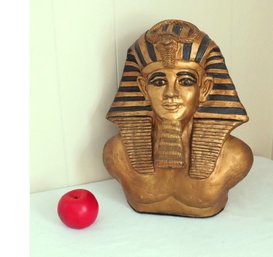 A Golden Bust Sculpture Of Egyptian King Tutankhamun, Dated 1973 & Signed