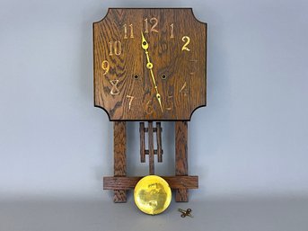 Antique Oak Arts And Crafts Period Wall Clock By National Clock And Mfg. Co.