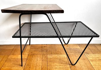 Mid-Century 2 Tier Wood & Iron Industrial Side Table