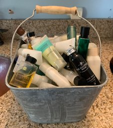 Galvanized Bucket Full Of Sample Bath Products