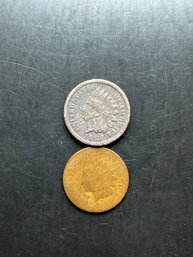 2 Indian Head Pennies Unknown Dates