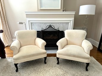 PAIR Lillian August  Ivory Velvet Upholstered Club Chairs