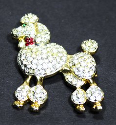 Fine Vintage Gold Tone Rhinestone Poodle Brooch 1950s