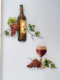 Decorative Metal Wall Hangings - Wine Bottle And Glass