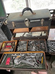 Vintage Black Tool Box Filled With Wood Working Tools