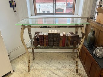 Antique Cast Iron Console With Glass Shelves