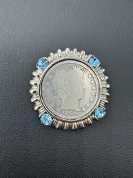 1896 Barber Quarter Dollar Encased In Sterling Silver Pendant