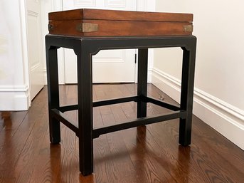 An Antique Wood & Brass Box Top Table By Lillian August MSRP $1,595