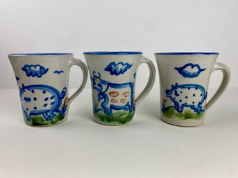 M. A. Hadley Pottery Coffee Mugs - Two Pigs & A Cow, Signed (3)