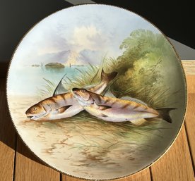 Antique Ca. 1870 EDWIN BODLEY HAND PAINTED PORCELAIN FISH PLATE- By Artist J. Birbeck