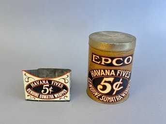 Antique Havana Fives Genuine Sumatra Wrapper Tin And Display Piece