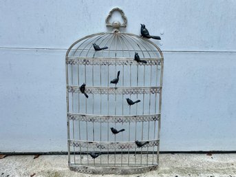 Metal Bird Cage Style Wall Hanging Jewelry Holder With Magnetic Birds