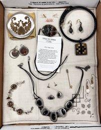 Beautiful Collection Of Jewelry- Necklaces, Bracelet, Pins, Earrings, And Compact Gold And Silver Tones TA/E2