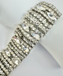 VINTAGE SILVER TONE RHINESTONE WIDE BRACELET