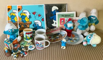 Large Vintage Smurf Lot ~ Puzzles, Mugs, Stuffed Animals & More