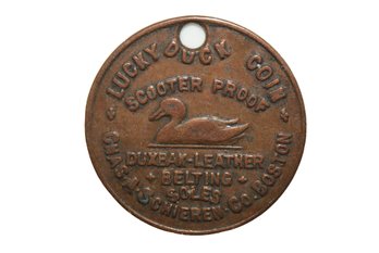 Vintage Lucky Duck Token Chas A Schieren Co Boston Duxbak Leather Belting Soles