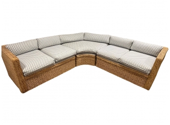 Custom Made Three Piece Curved Sectional Wicker Couch With Zip Off Covers - 92'L