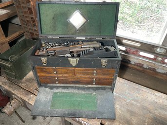 Vintage Wood Tool Box Filled With Tools