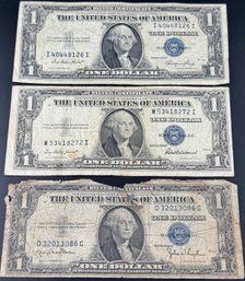 3 $1 Silver Certificates 1935-D, 1935-E, 1935-F